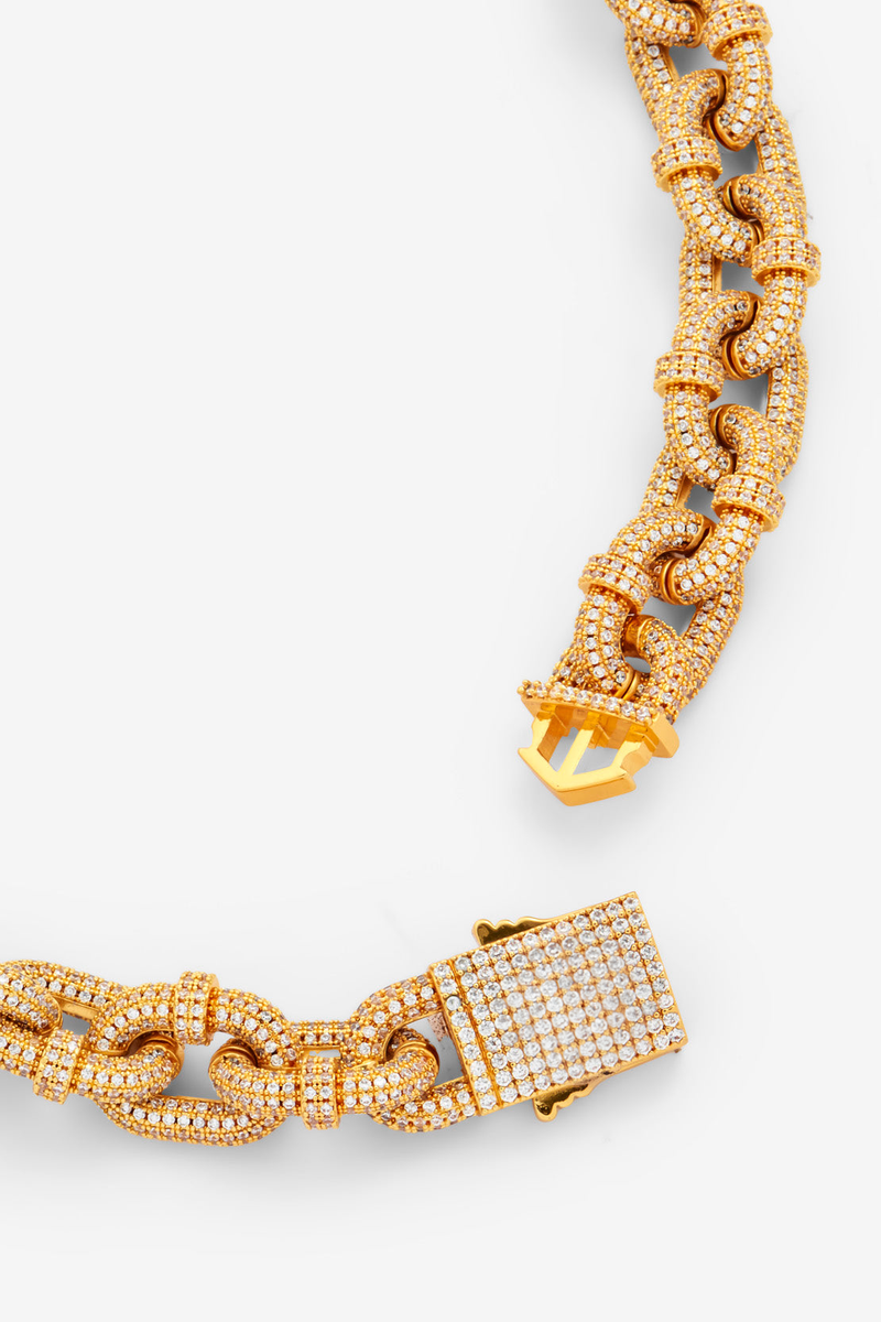 14mm Iced Chunky Link Pave Chain - Gold