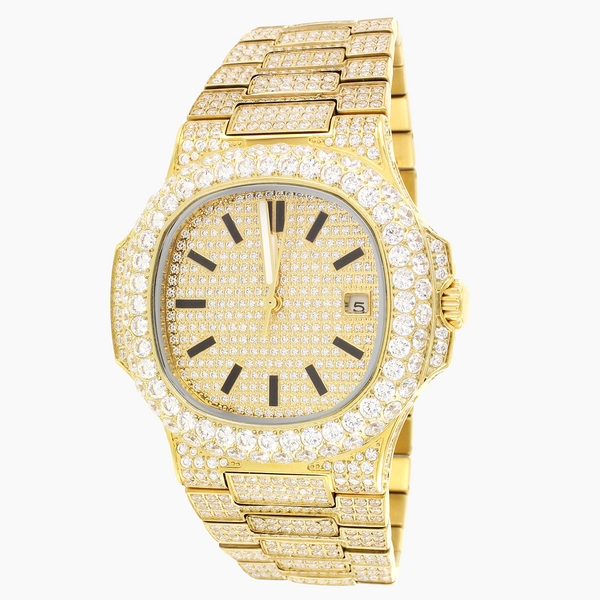 Moissanite Square Face 19.0ct Solitaire Bezel Gold Tone Watch