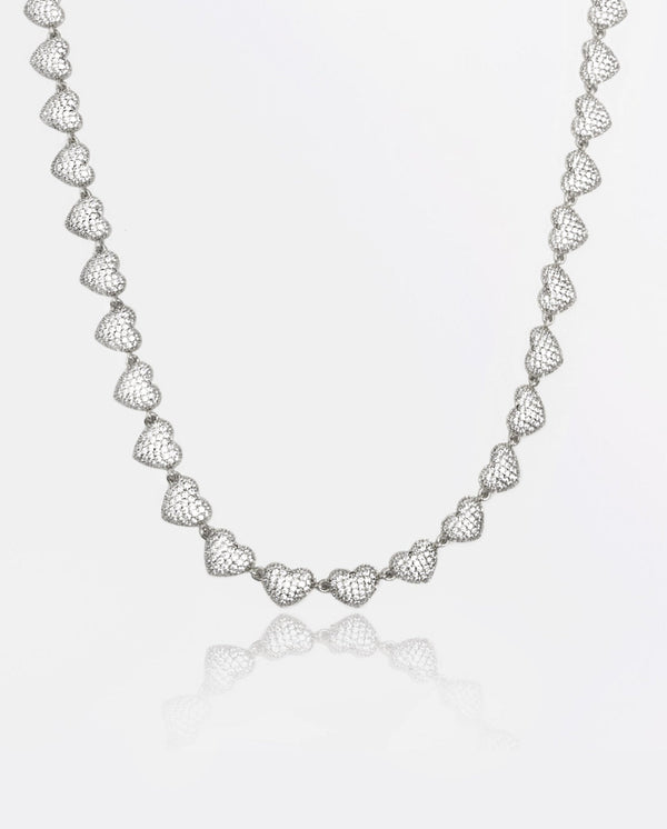 10mm Iced Heart Necklace - White Gold
