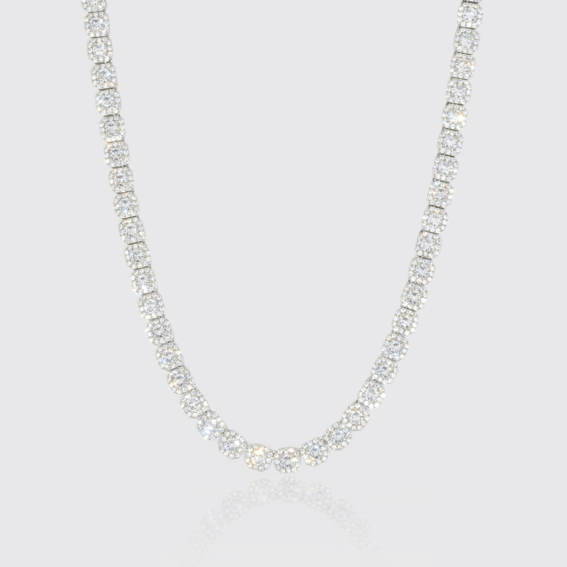 10mm Clustered Tennis Chain - White Gold