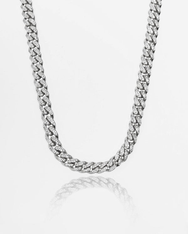 12mm Iced Cuban Link Chain - White Gold