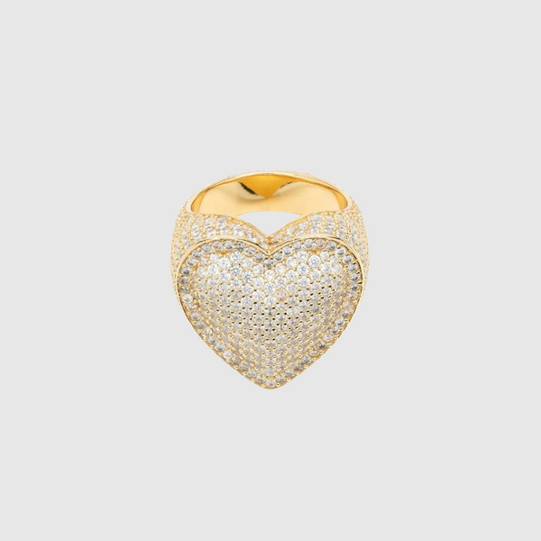 Fully iced bubble heart ring - Gold