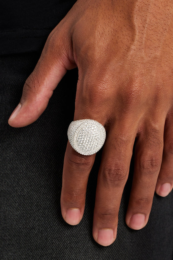 Pave Oval Signet Ring - White Gold