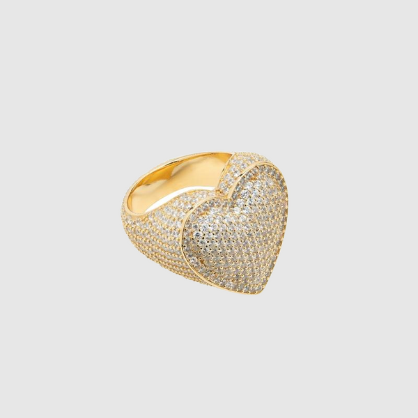 Fully iced bubble heart ring - Gold