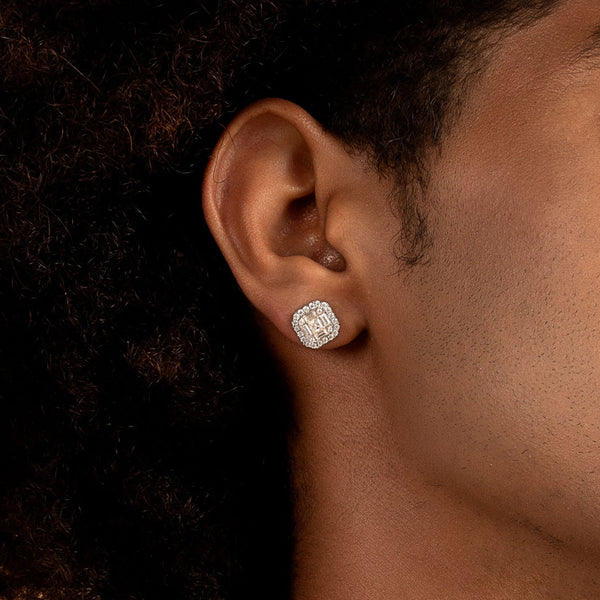 Moissanite Halo Stud Earring - White Gold