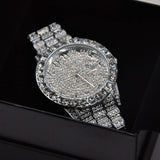 Arabic Dial Diamond Simulant Watch - White Gold