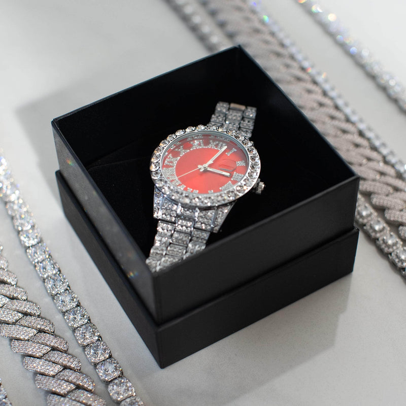 Ruby Numeral Dial Diamond Simulant Watch -White gold