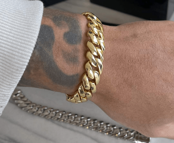 14mm Miami Prong Link Bracelet - Gold