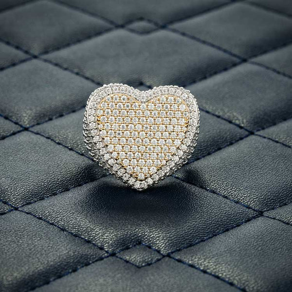 Two Tone Moissanite Heart Shaped Ring - Vermeil Gold