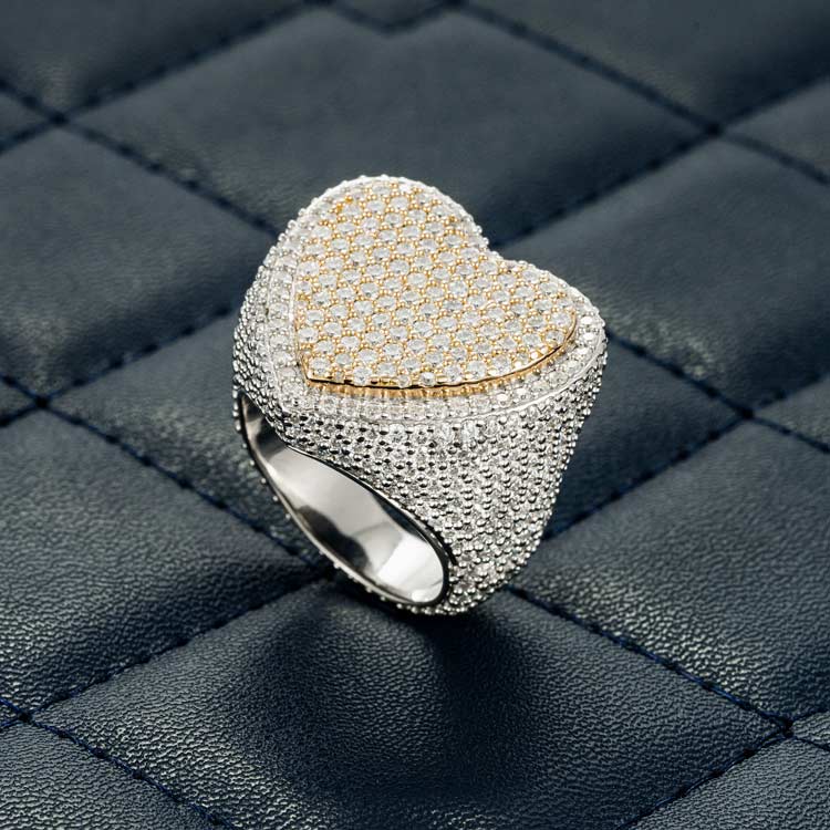 Two Tone Moissanite Heart Shaped Ring - Vermeil Gold