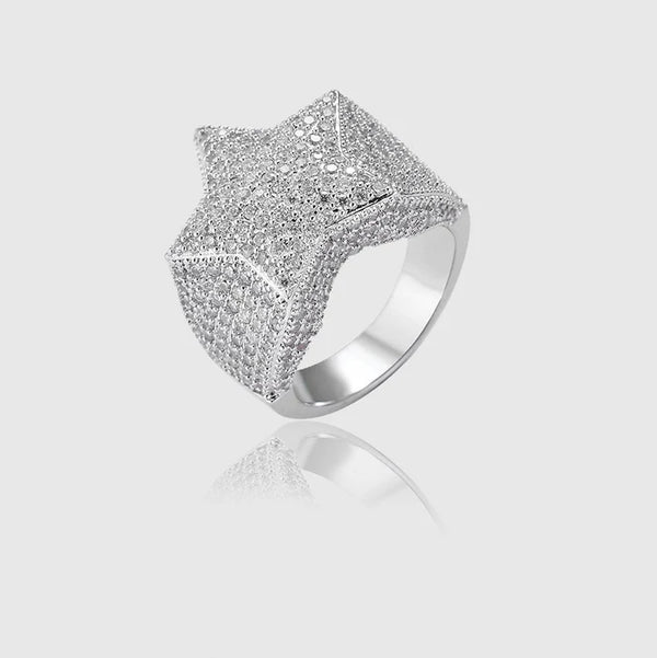 Iced Out Star Ring - White Gold