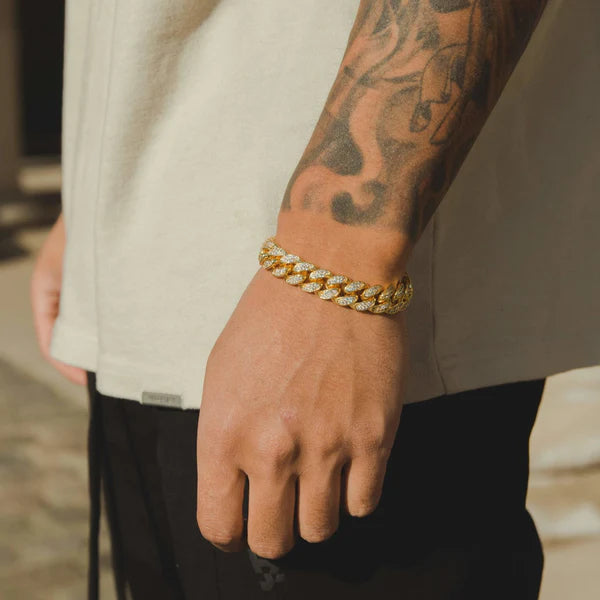 12MM ICED CUBAN LINK BRACELET -  Gold