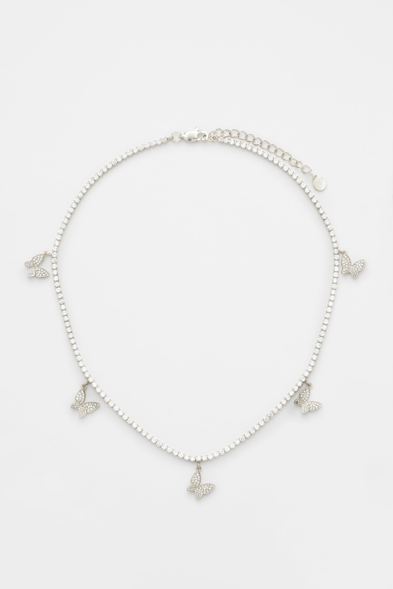 3mm Iced Tennis Butterfly Necklace - White Gold