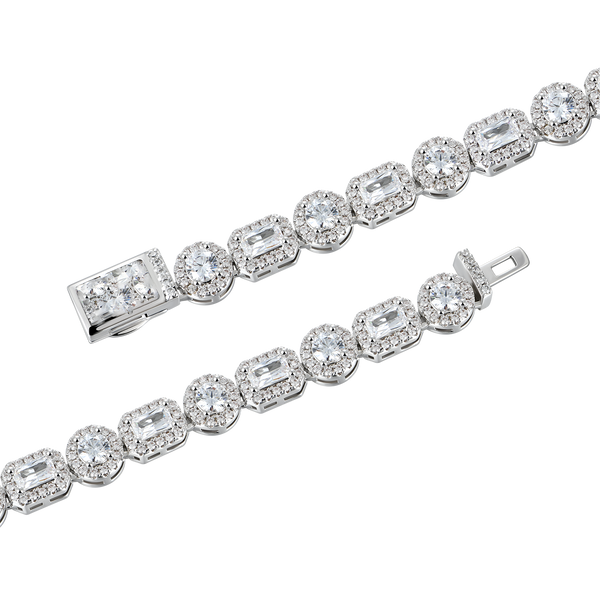 8mm Emerald Cut Mix Clustered Tennis Chain - White Gold