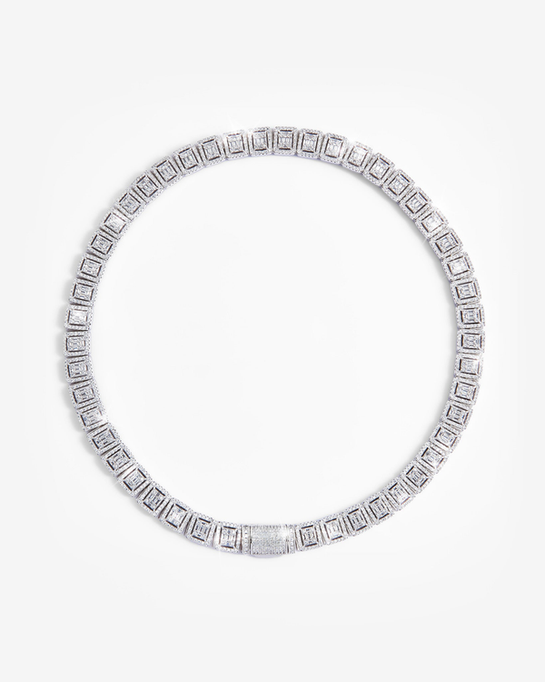 12mm Clustered Tennis Chain - White Gold