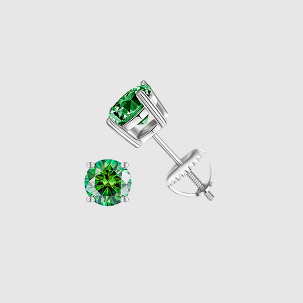 GREEN VVS ROUND 1CT EARRINGS  - White Gold Vermeil