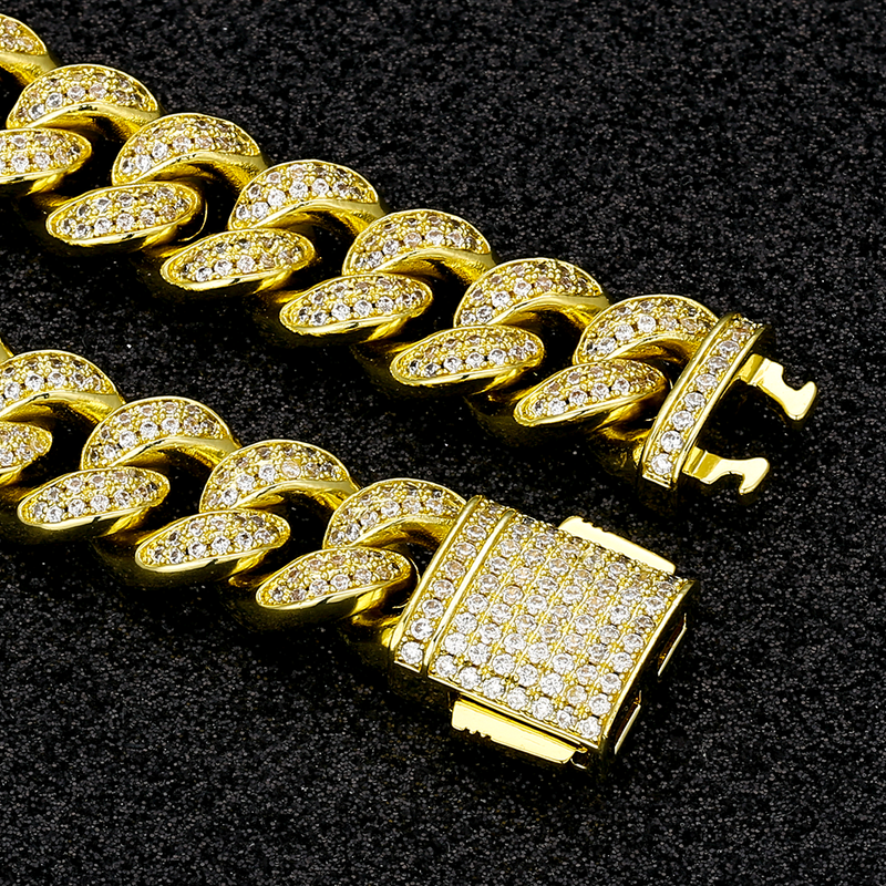 12mm Iced Out Cuban Link Necklace - Gold