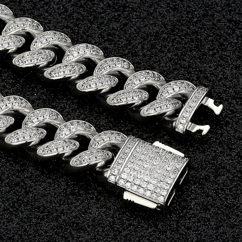 12mm Iced Out Cuban Link Necklace - White Gold