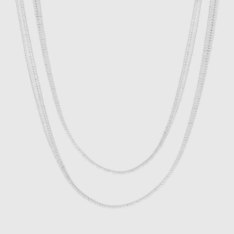 5mm Thick Herringbone Chain Set - White Gold