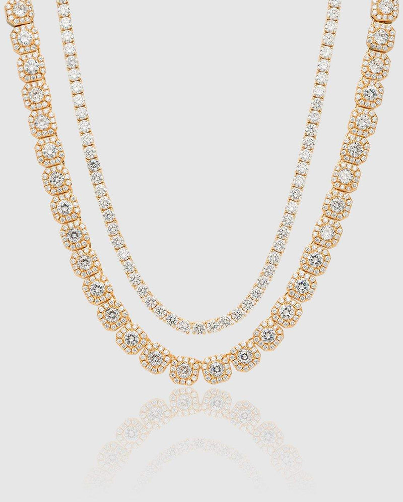 10mm Clustered + 5mm Tennis Chain Bundle - Gold