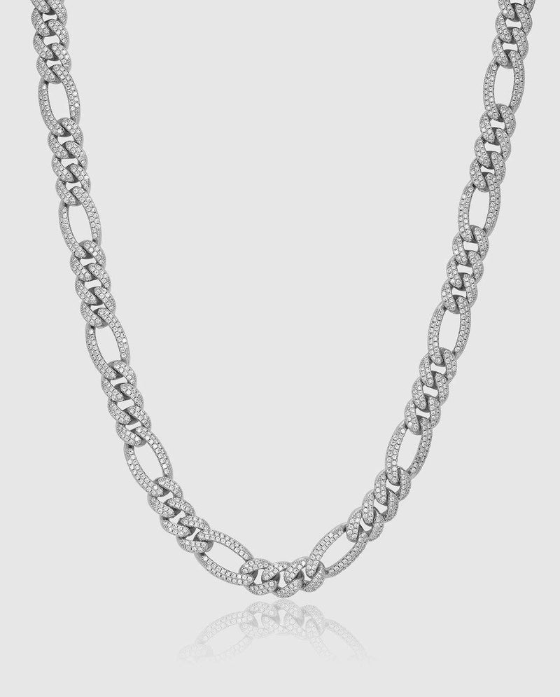 10mm Iced Figaro Chain  - White Gold