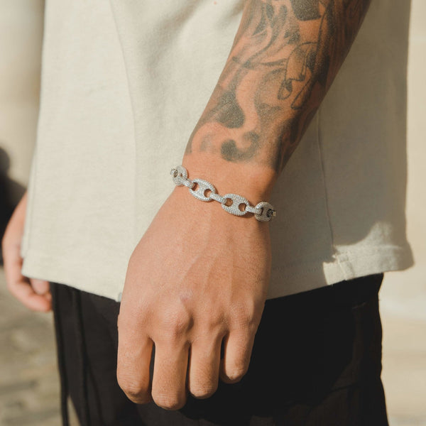 12mm Iced Mariner Link Bracelet - White Gold