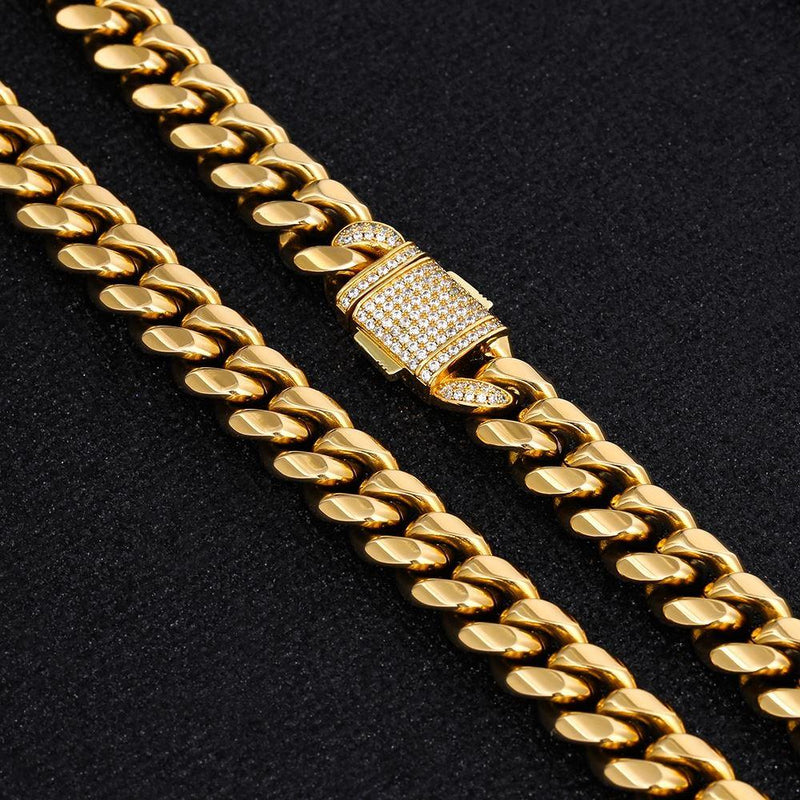 12mm Iced Miami Cuban Link - Gold