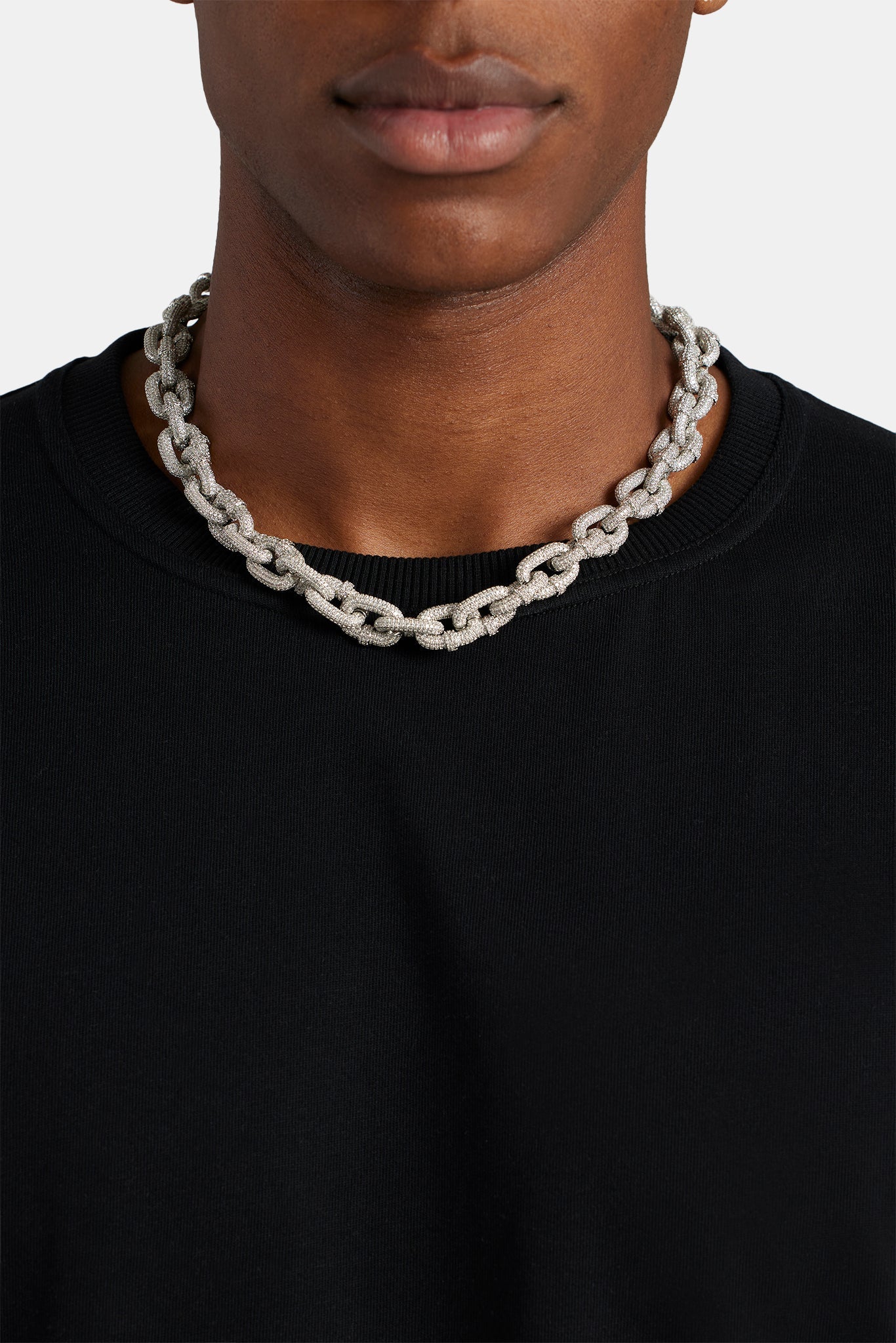 14mm Iced Chunky Link Pave Chain - White Gold – Zotic