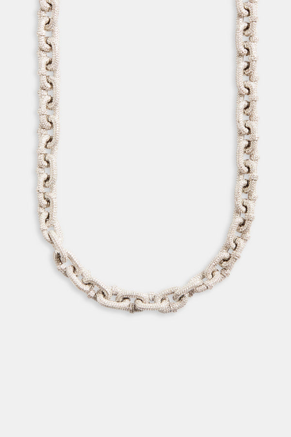 14mm Iced Chunky Link Pave Chain - White Gold