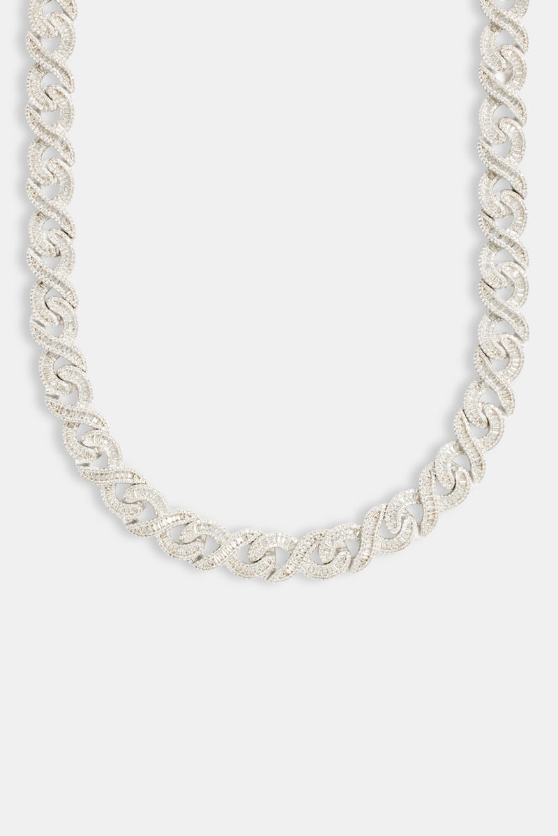 15mm Iced Baguette Infinity Chain - White Gold
