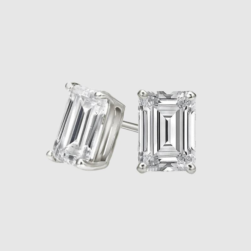 VVS BAGUETTE STUD EARRINGS 1.2 CTW - White Gold Vermeil