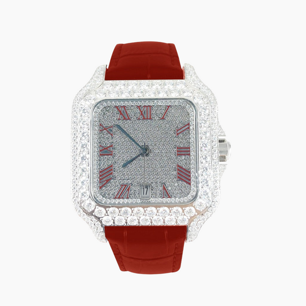 Red VS Moissanite Stainless Steel Luxury Watch