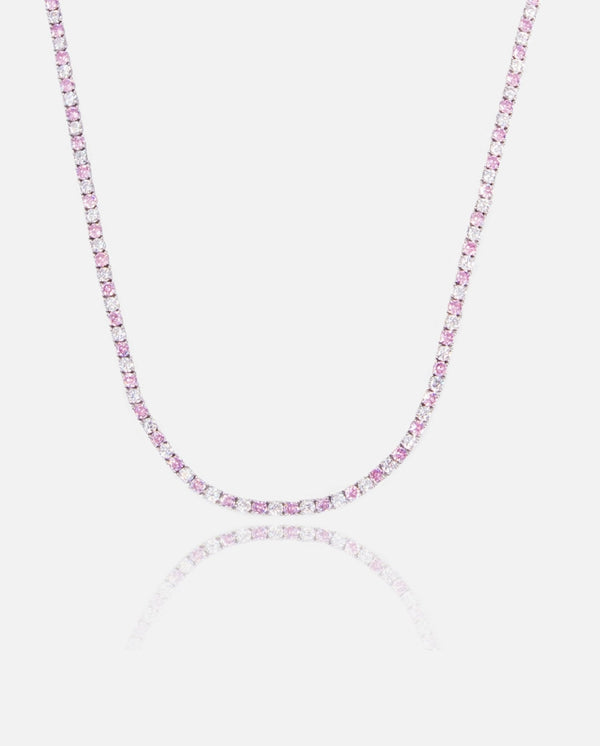 3mm Tennis Necklace - Pink & White