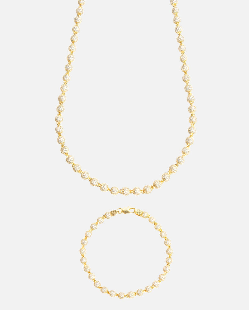 5mm Iced Ball Chain + Bracelet Bundle - Gold