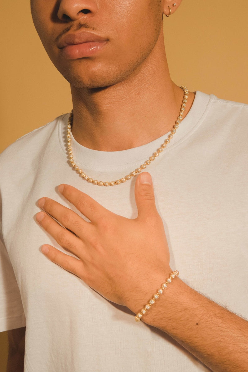 5mm Iced Ball Chain + Bracelet Bundle - Gold