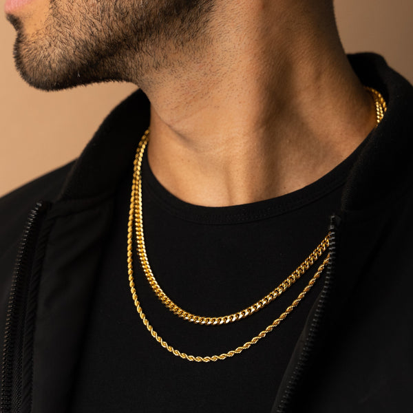 5mm Cuban Link + 3mm Rope Chain Bundle - Gold