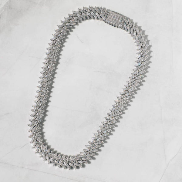 15mm Spiked Diamond Cuban Chain - White Gold