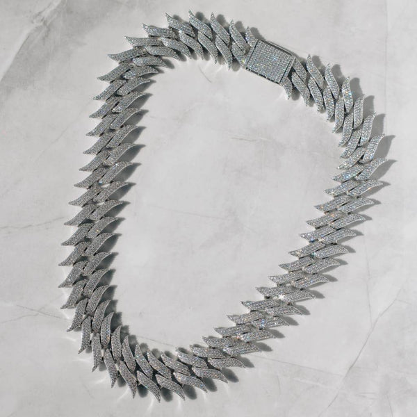30mm Spiked Cuban Chain - White Gold