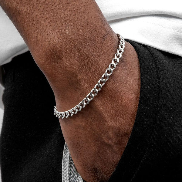 5MM CUBAN LINK BRACELET  - White Gold