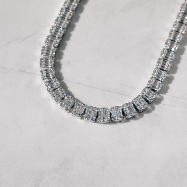 Square Baguette Tennis Chain -  White Gold
