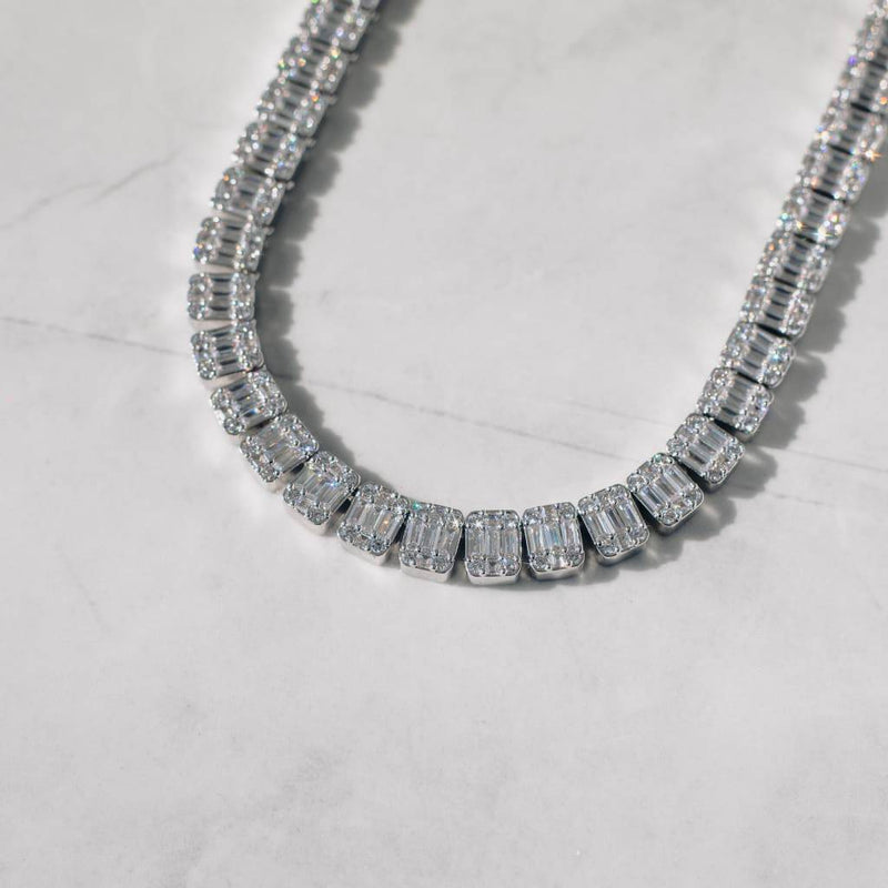 Square Baguette Tennis Chain -  White Gold