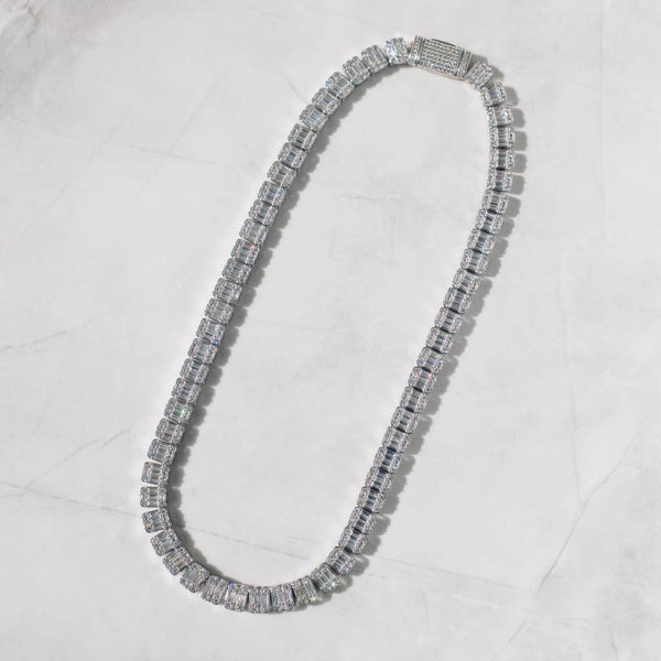 Square Baguette Tennis Chain -  White Gold