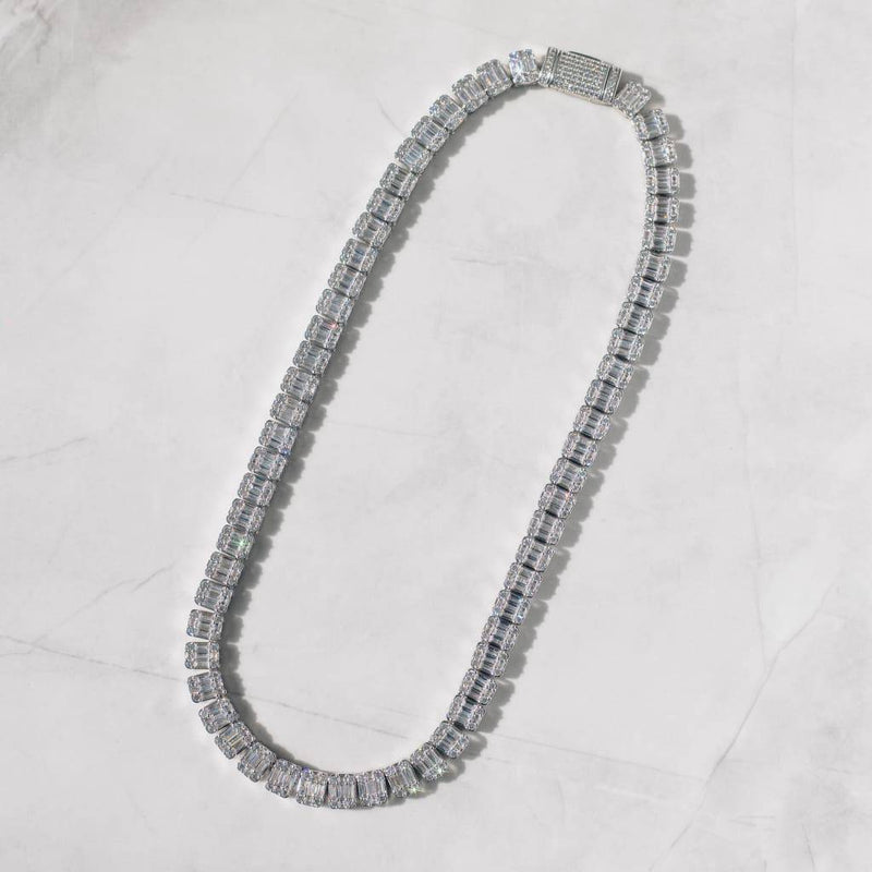 Square Baguette Tennis Chain -  White Gold