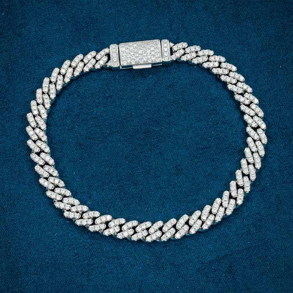 6MM Moissanite Miami Cuban Link Bracelet - White Gold