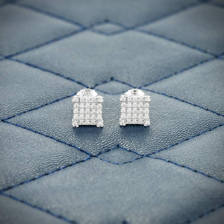 6MM Moissanite Square Cluster Earrings - White Gold