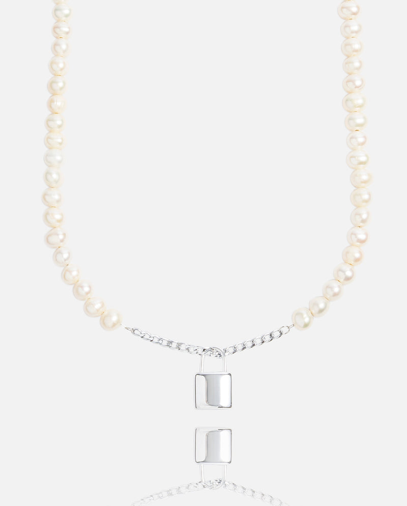 6mm Pearl + Padlock Necklace
