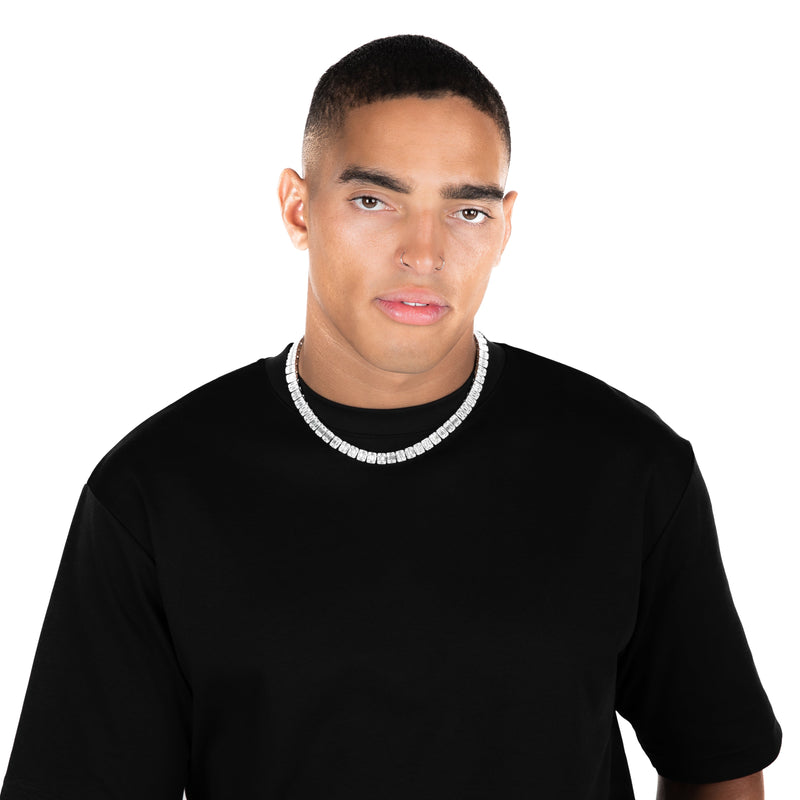 Square Baguette Tennis Chain -  White Gold