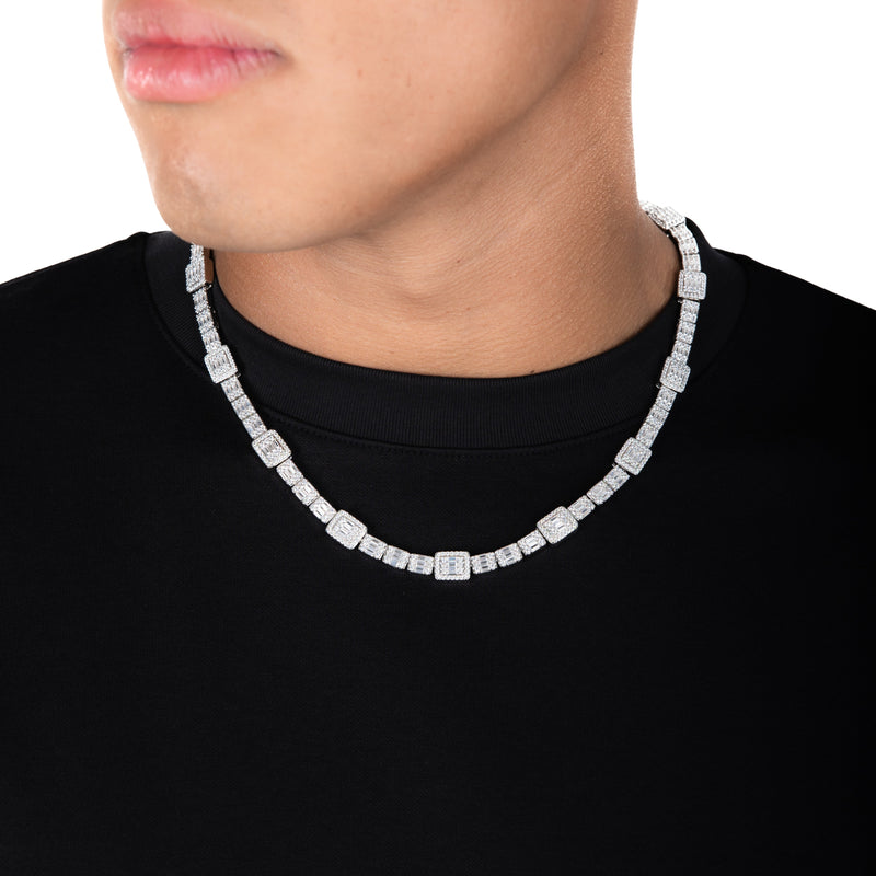 Cluster Baguette Tennis Chain - White Gold