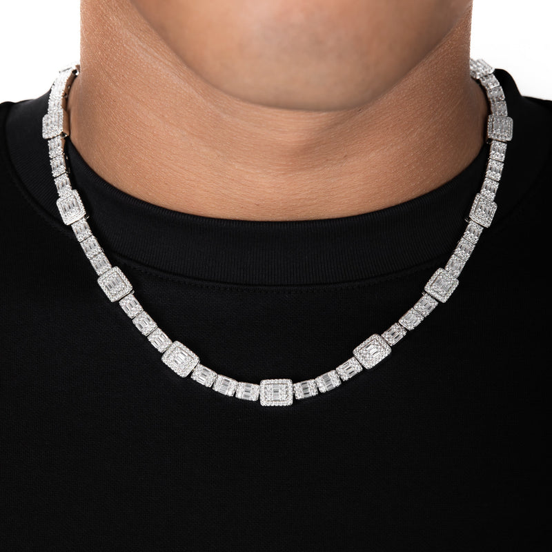 Cluster Baguette Tennis Chain White Gold