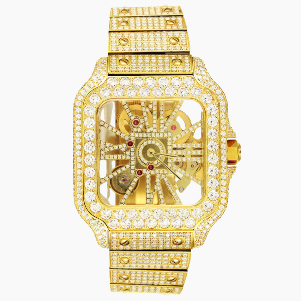 Moissanite Skeleton Dial Yellow Tone Watch